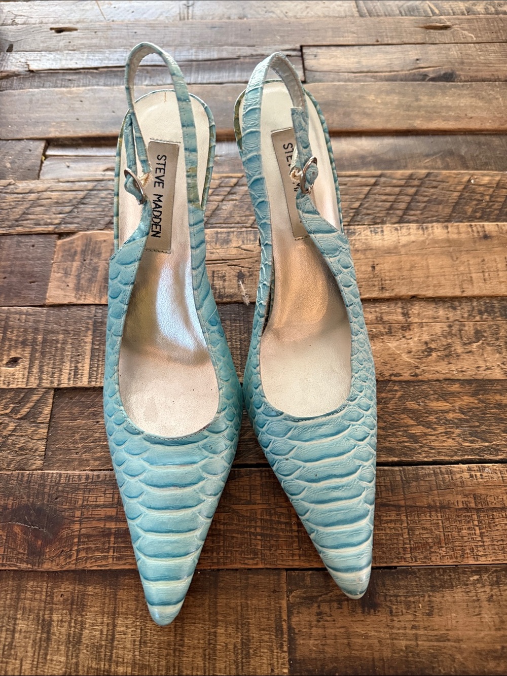 Steve Madden Light Blue Textured Pointed Slingback Pumps